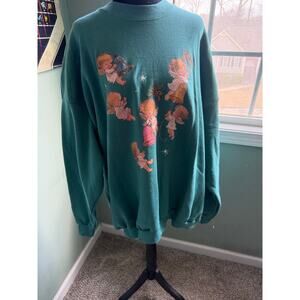 Vintage 90s Gopher Sport Teal Christmas Angel Cherubs Bells Sweatshirt 3X